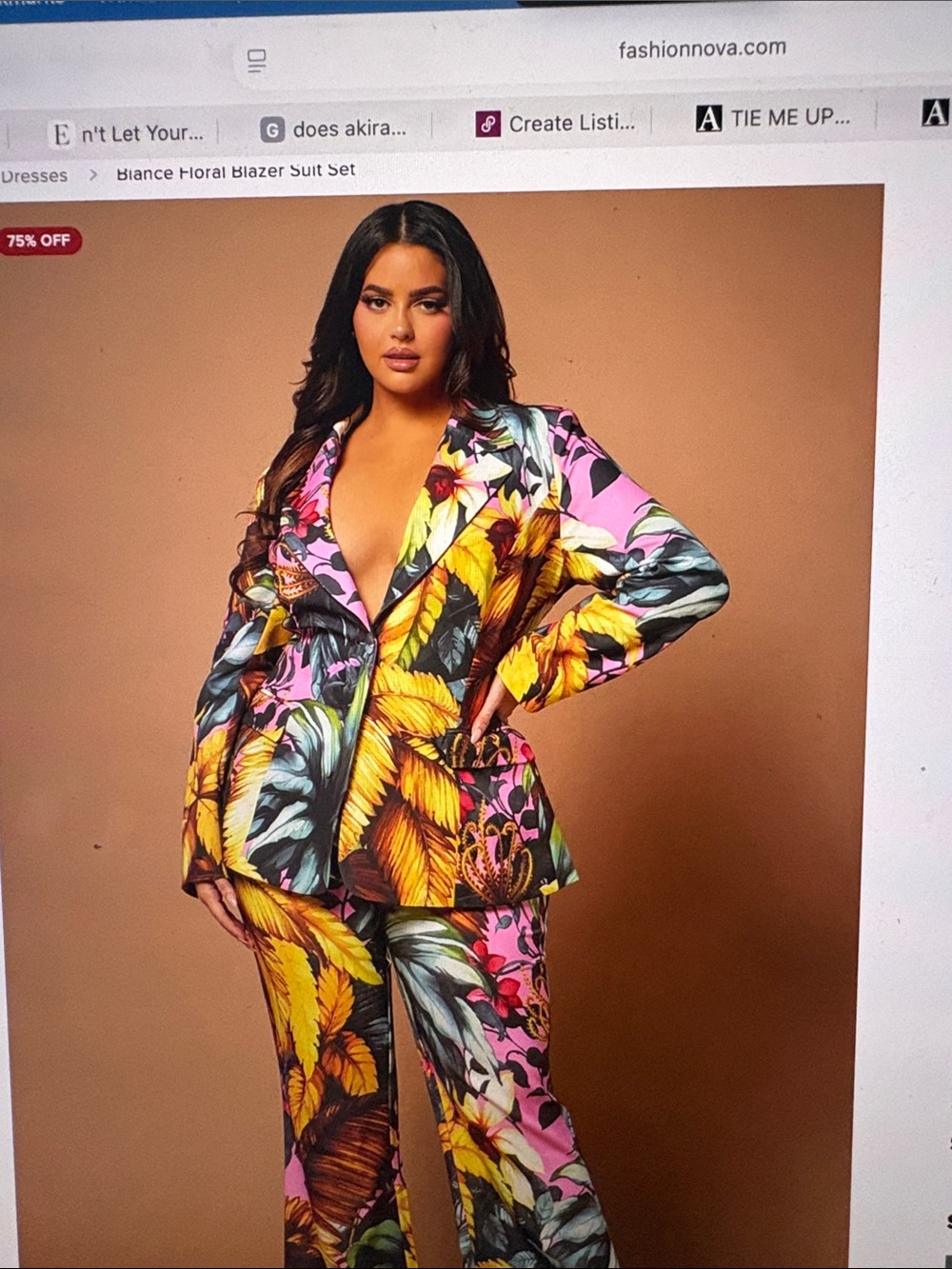 Fashion Nova Pink & Yellow Tropical Floral Blazer and Wide-Leg Pants